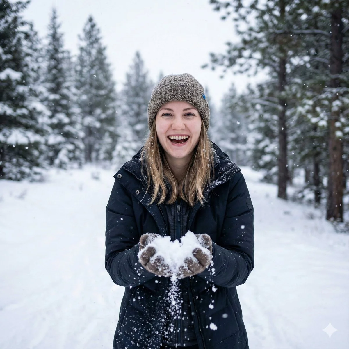 Joyful Winter Portrait: A Snowy Escape