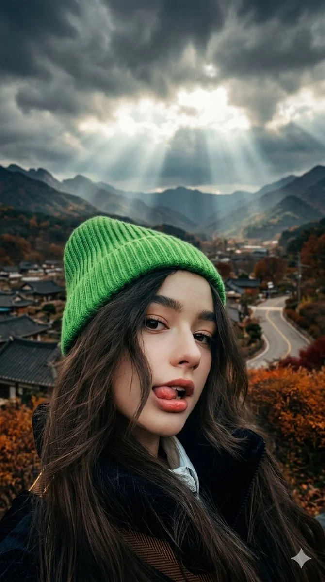 K-Drama Vibes: Confident Woman in Autumn Landscape