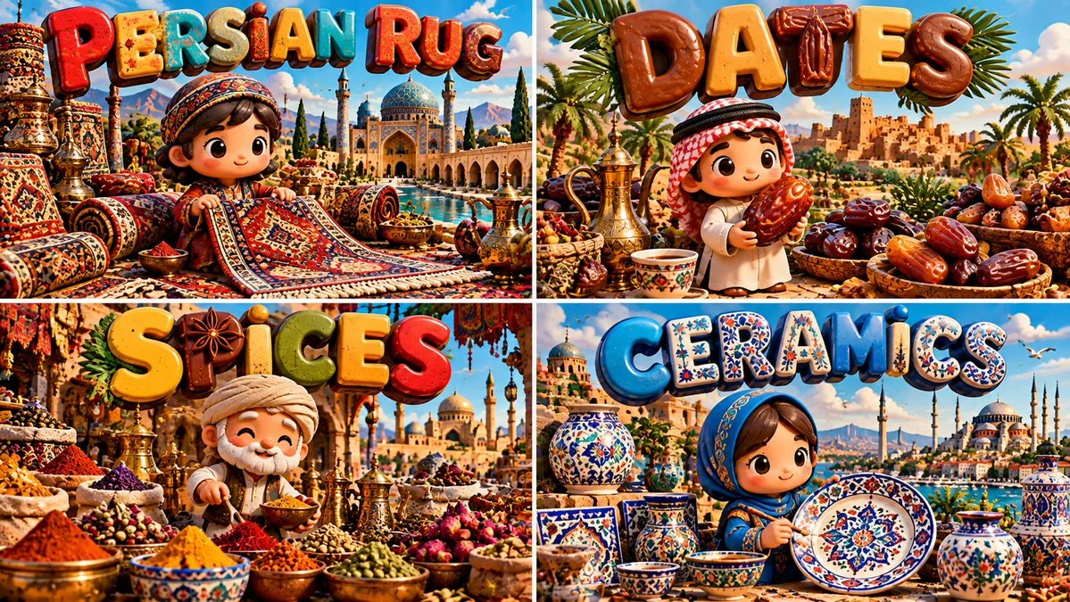 Kawaii Clay Diorama of Middle East Souvenirs in 2x2 Grid