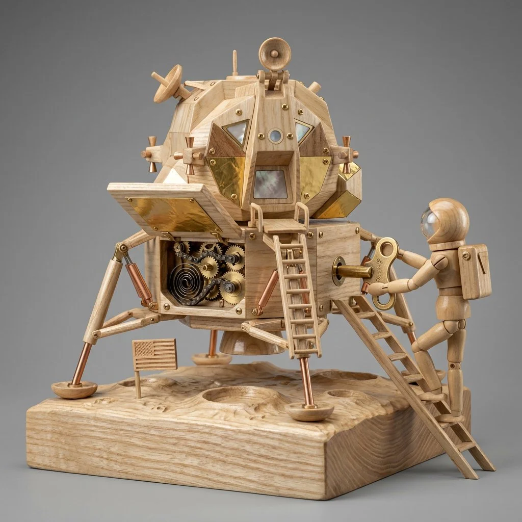Kinetic Wonders: Artisanal Mechanical Dolls in Woodpunk Style