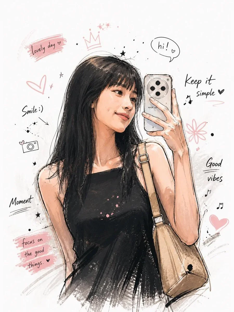 Korean-Inspired Character Sketch with Pastel Ink Detail