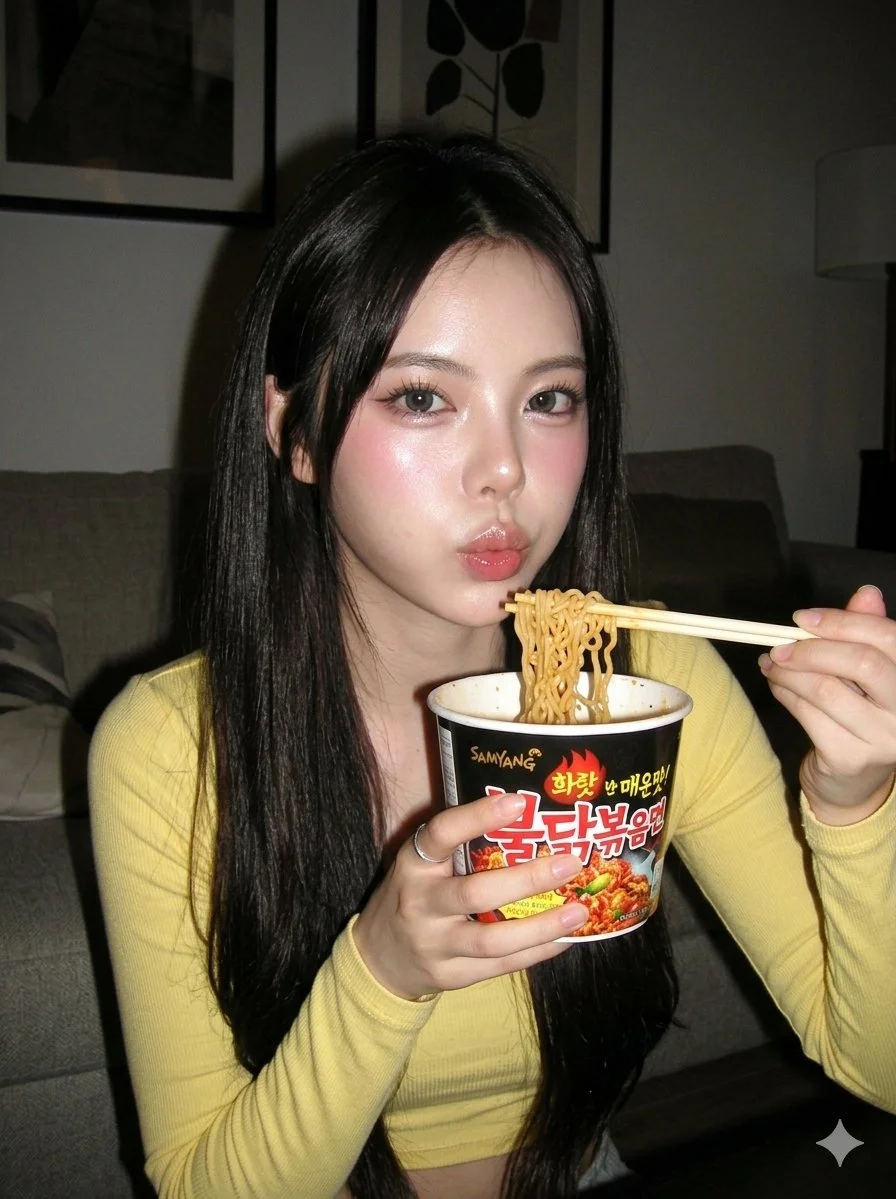 Late Night Ramen Candid Under Harsh Flash Glow