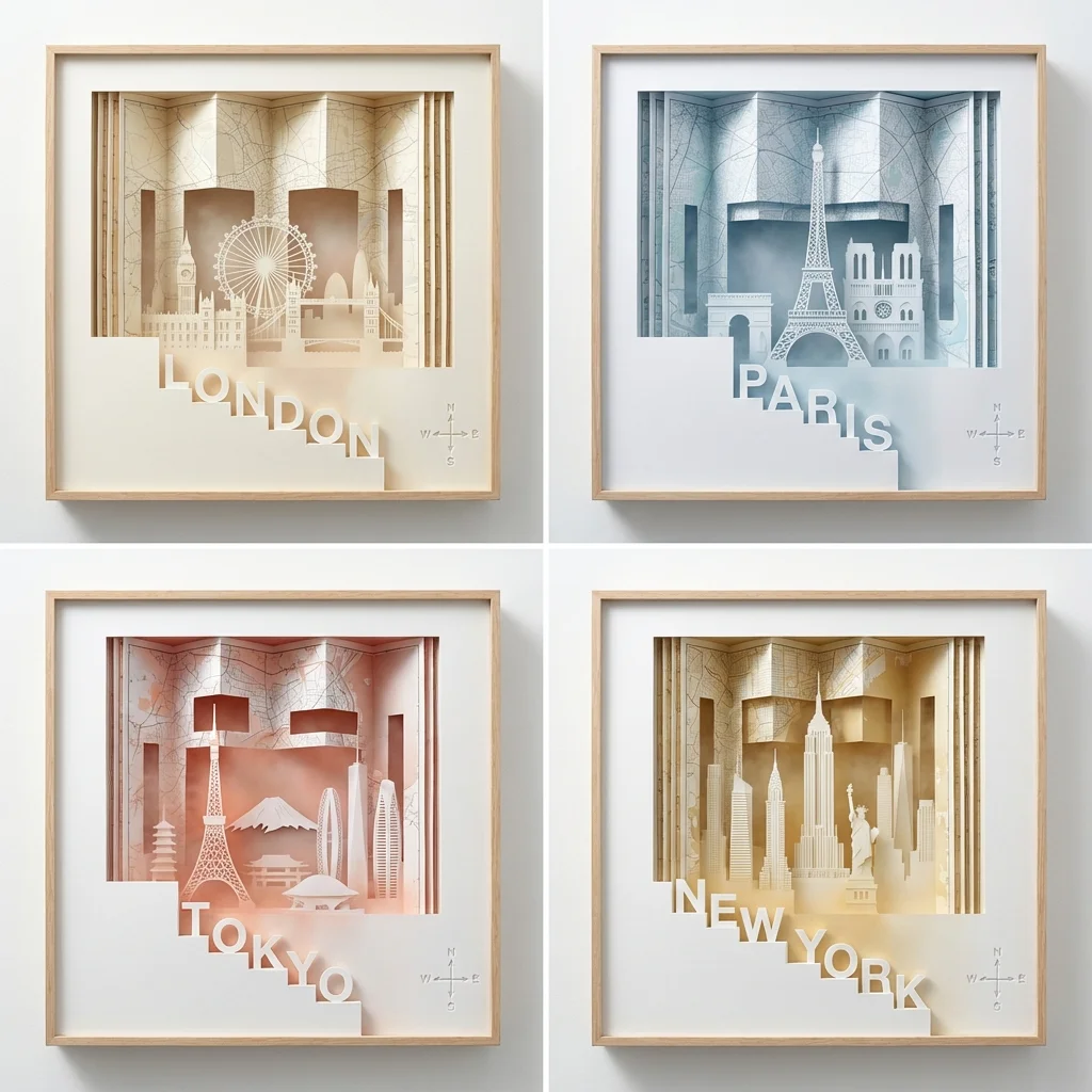 Layered Cityscapes: Accordion Map Panels with Die-Cut Apertures