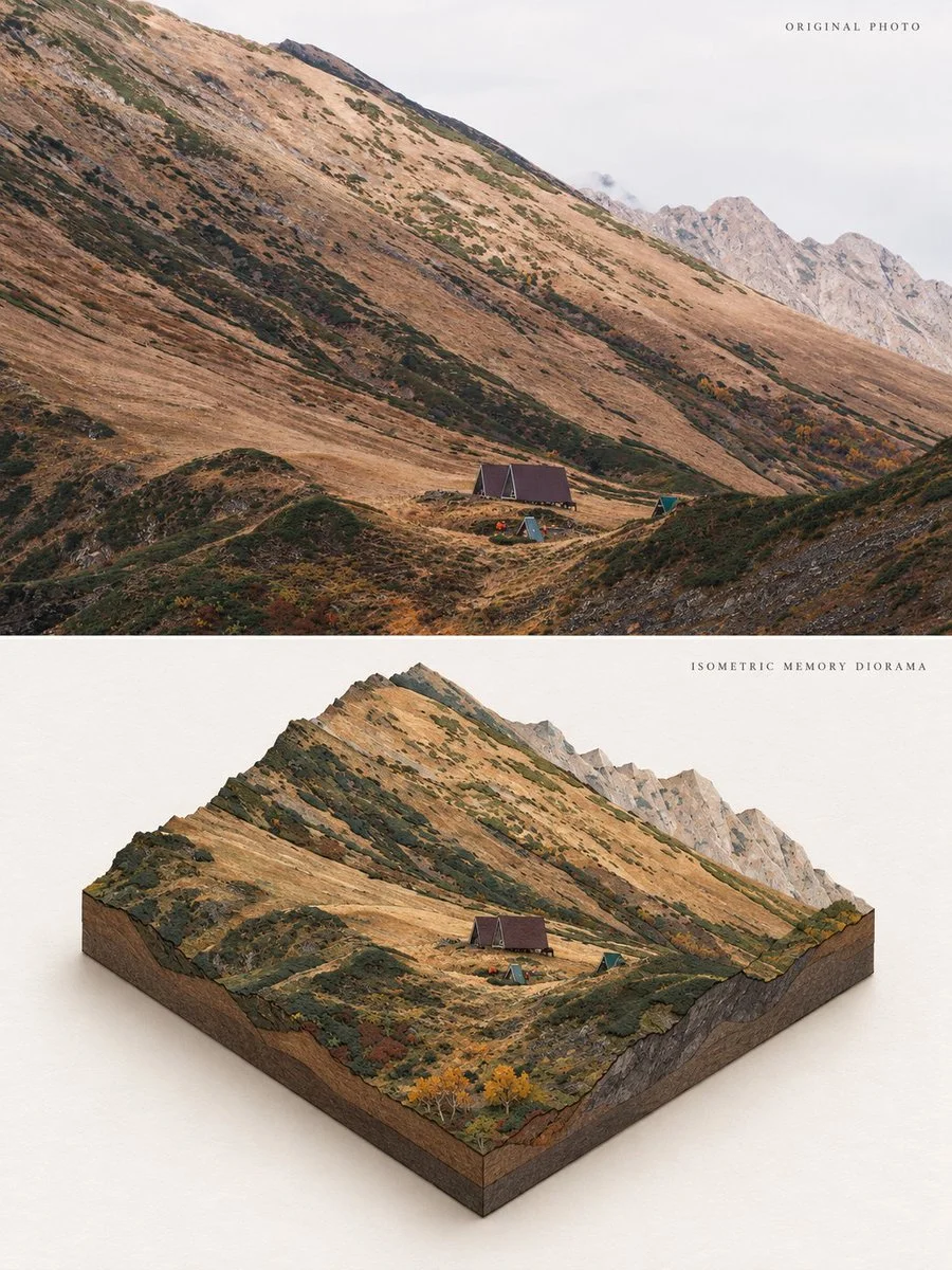 Layered Paper Diorama Turns Travel Photo into Isometric Memory Model