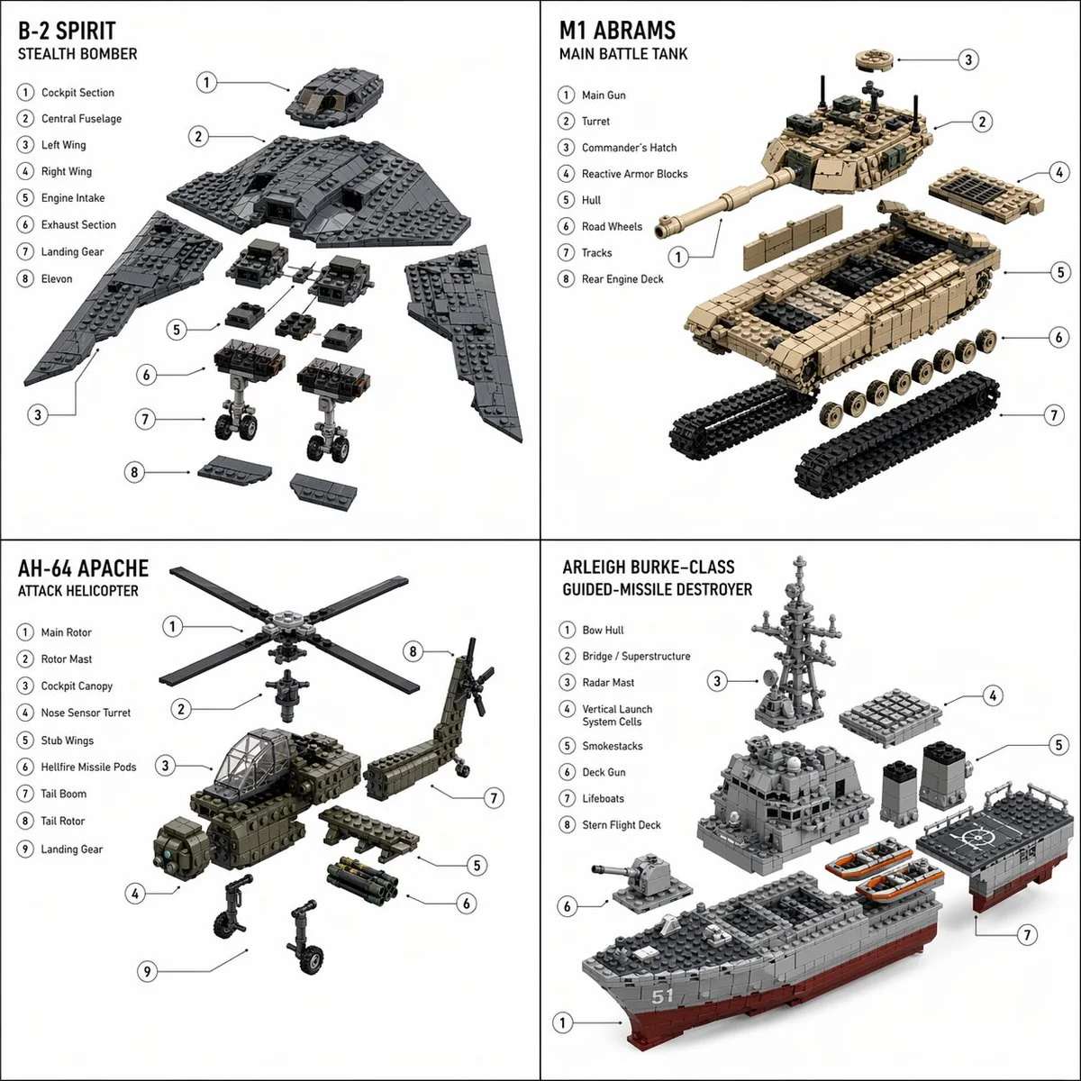 LEGO Breakdown of War Machines in Isometric Style