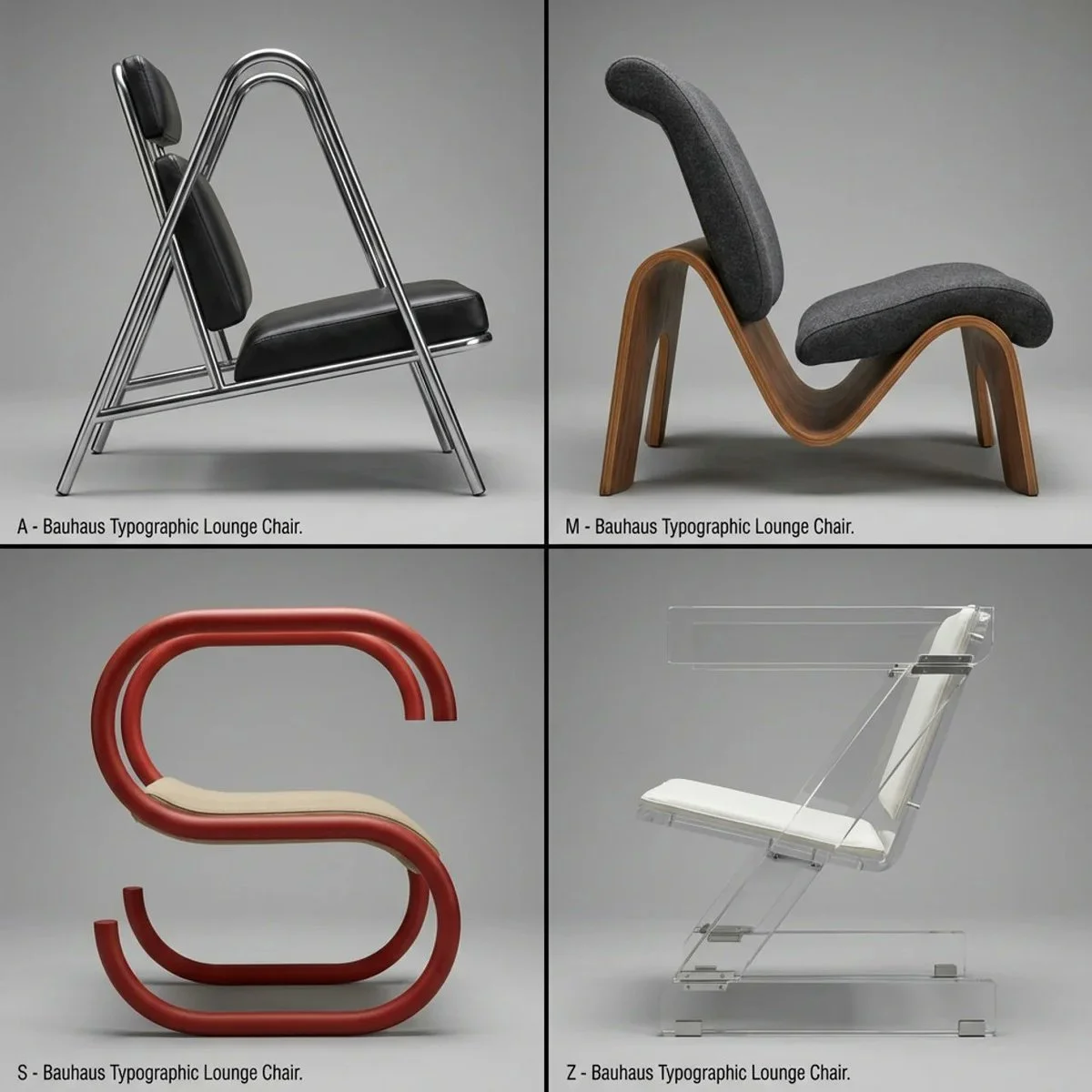 Letters Reimagined as Bauhaus Chairs