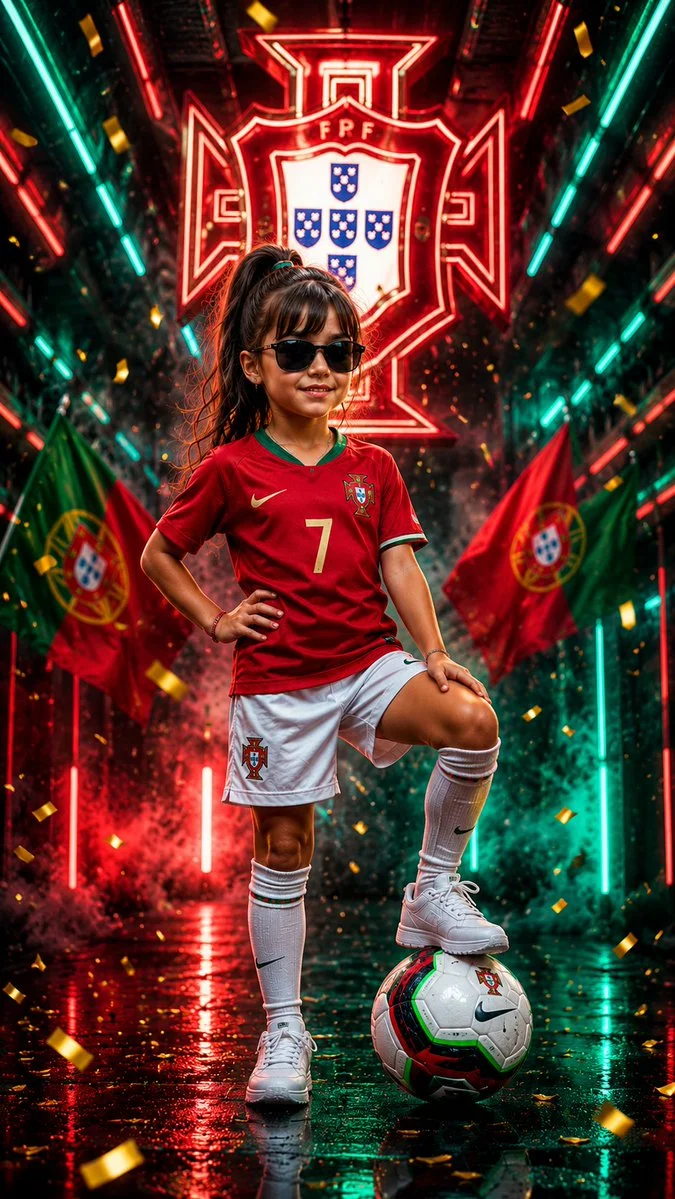 Little footballer with sunglasses exudes superstar vibes in stadium