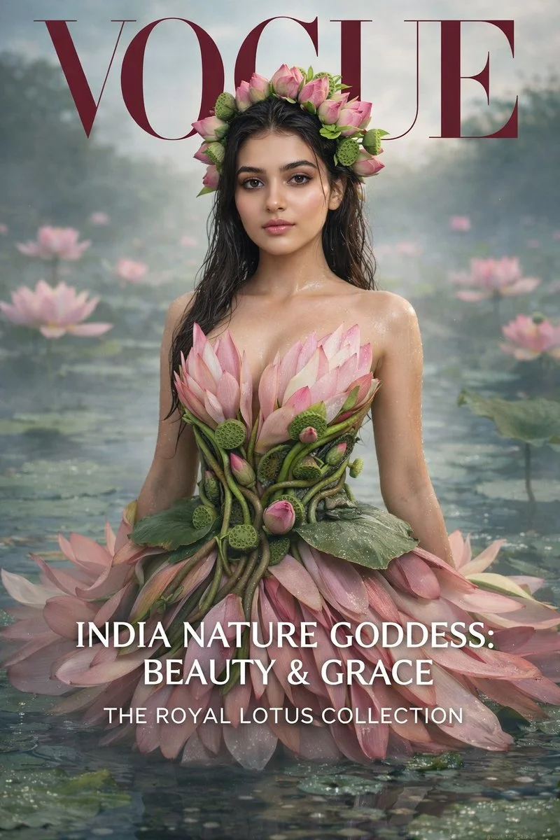 Lotus Elegance: Vogue's Nature Goddess Unveiled