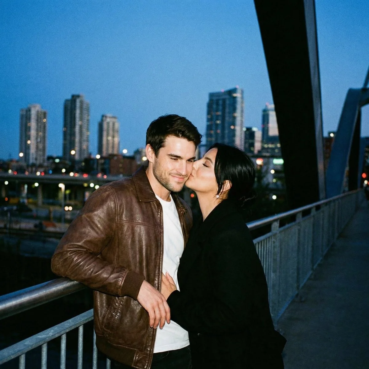 Love at Dusk: A Candid City Kiss