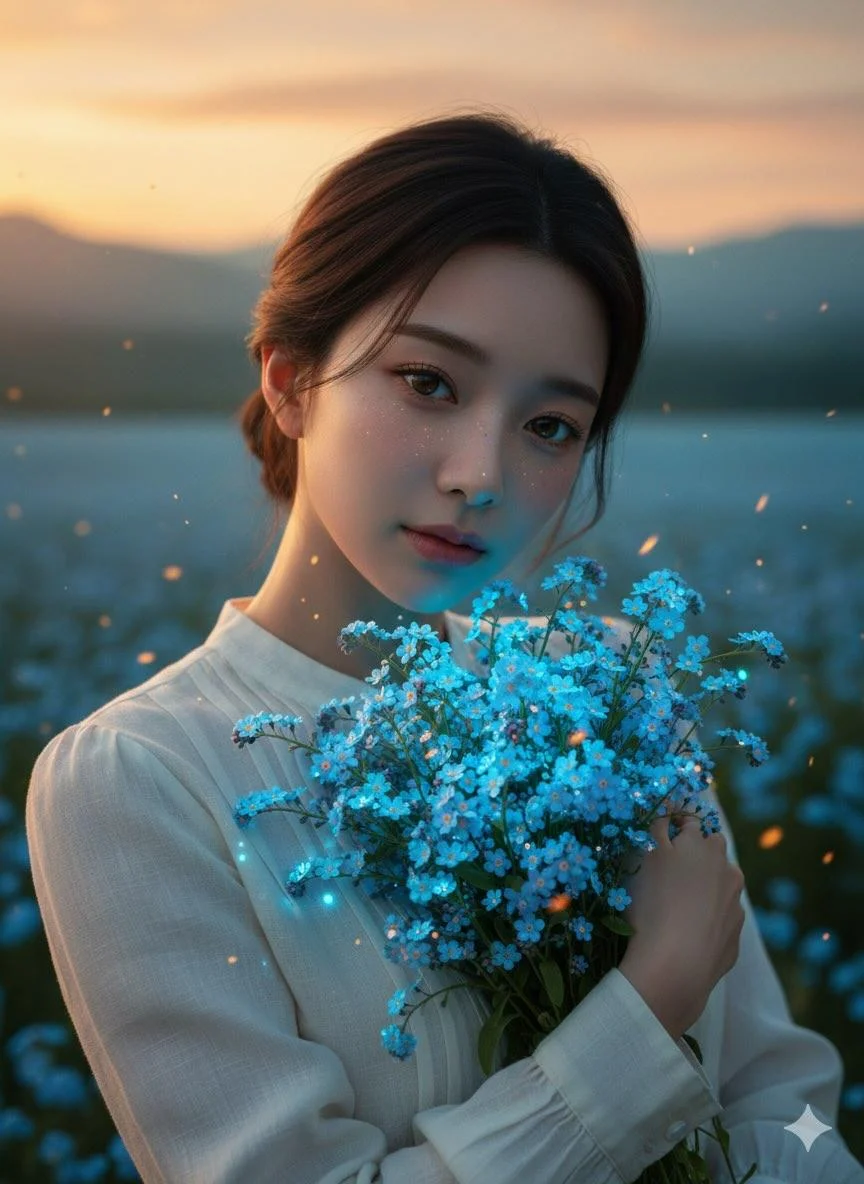 Luminescent Bouquet: A Cinematic Portrait of Dreamlike Grace