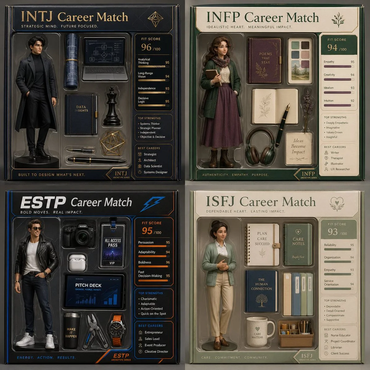 Luxury 3D Career Grid for Four Personality Types