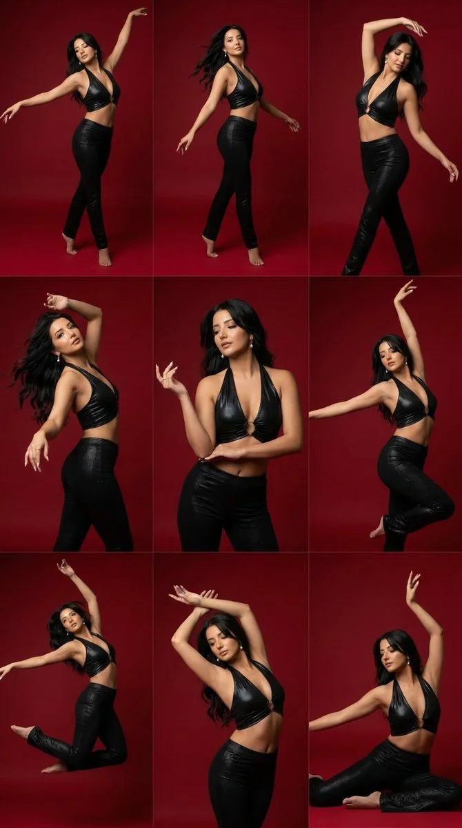Luxury Dance Fashion Grid: Elegant Woman in Dynamic Poses