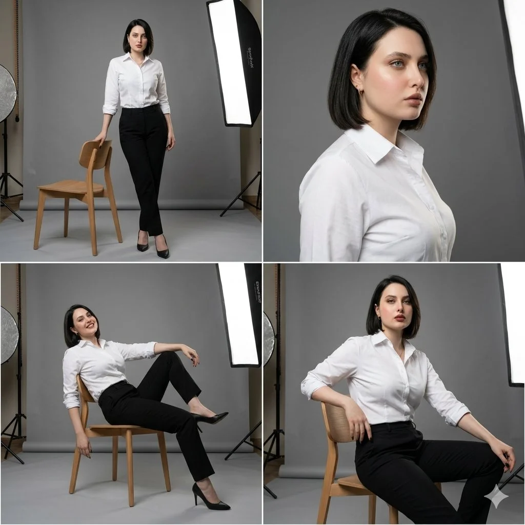 Luxury Editorial Studio Portraits with Modern Chair