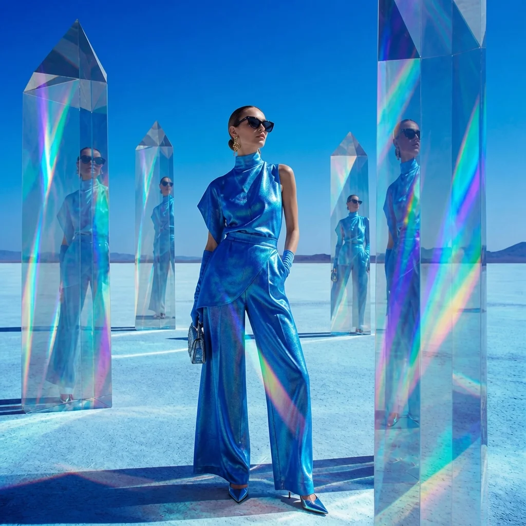 Luxury Fashion Campaign in a Surreal Crystal Desert Landscape