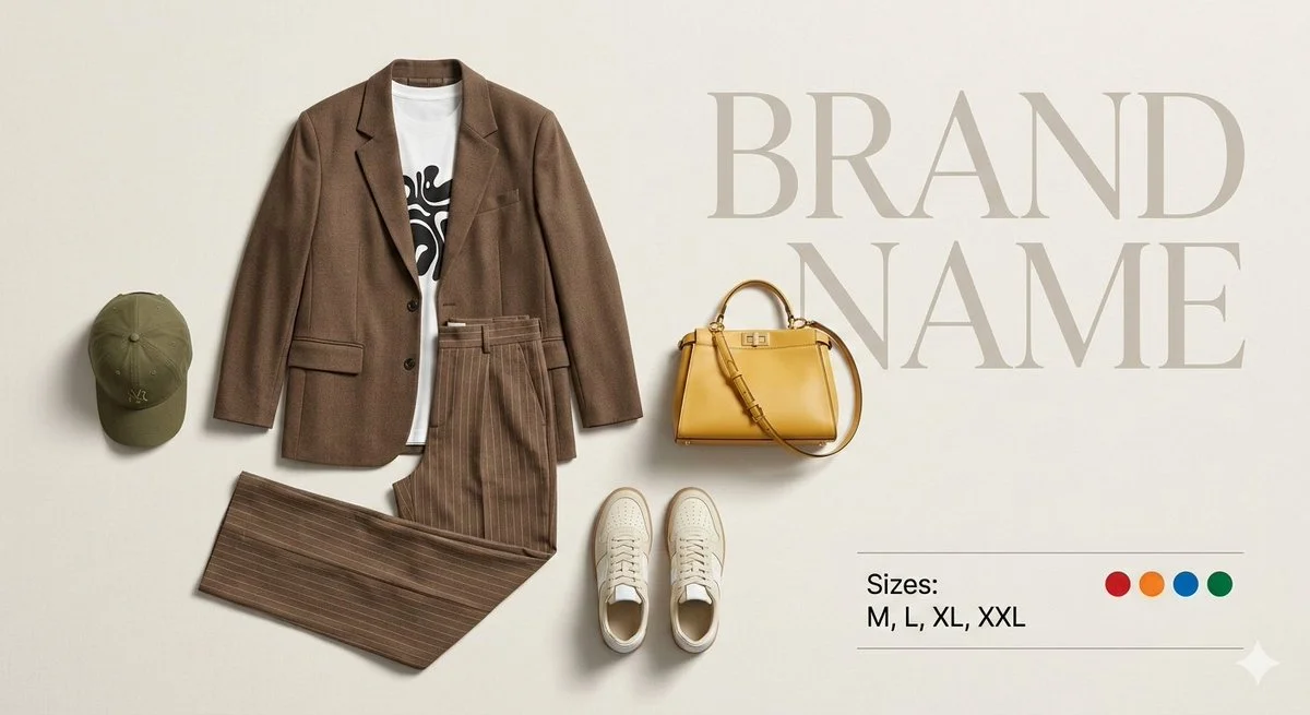 Luxury Fashion Flat Lay: Elegant Brown & Cream Collection