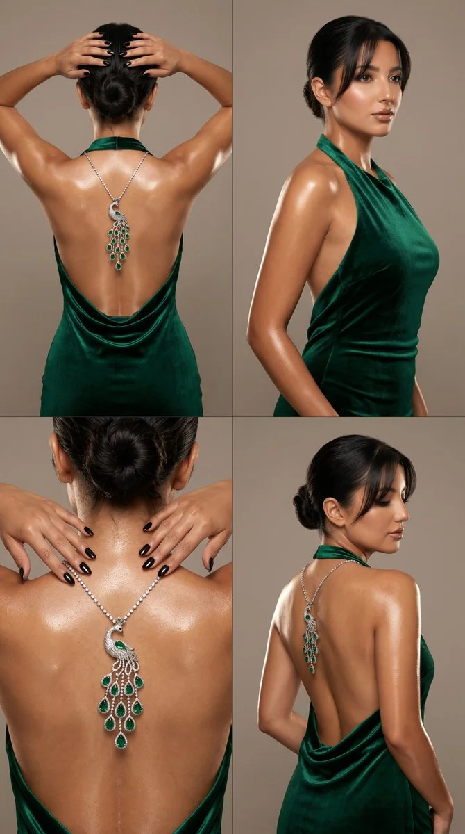 Luxury Sculptural Backlines in Emerald Satin