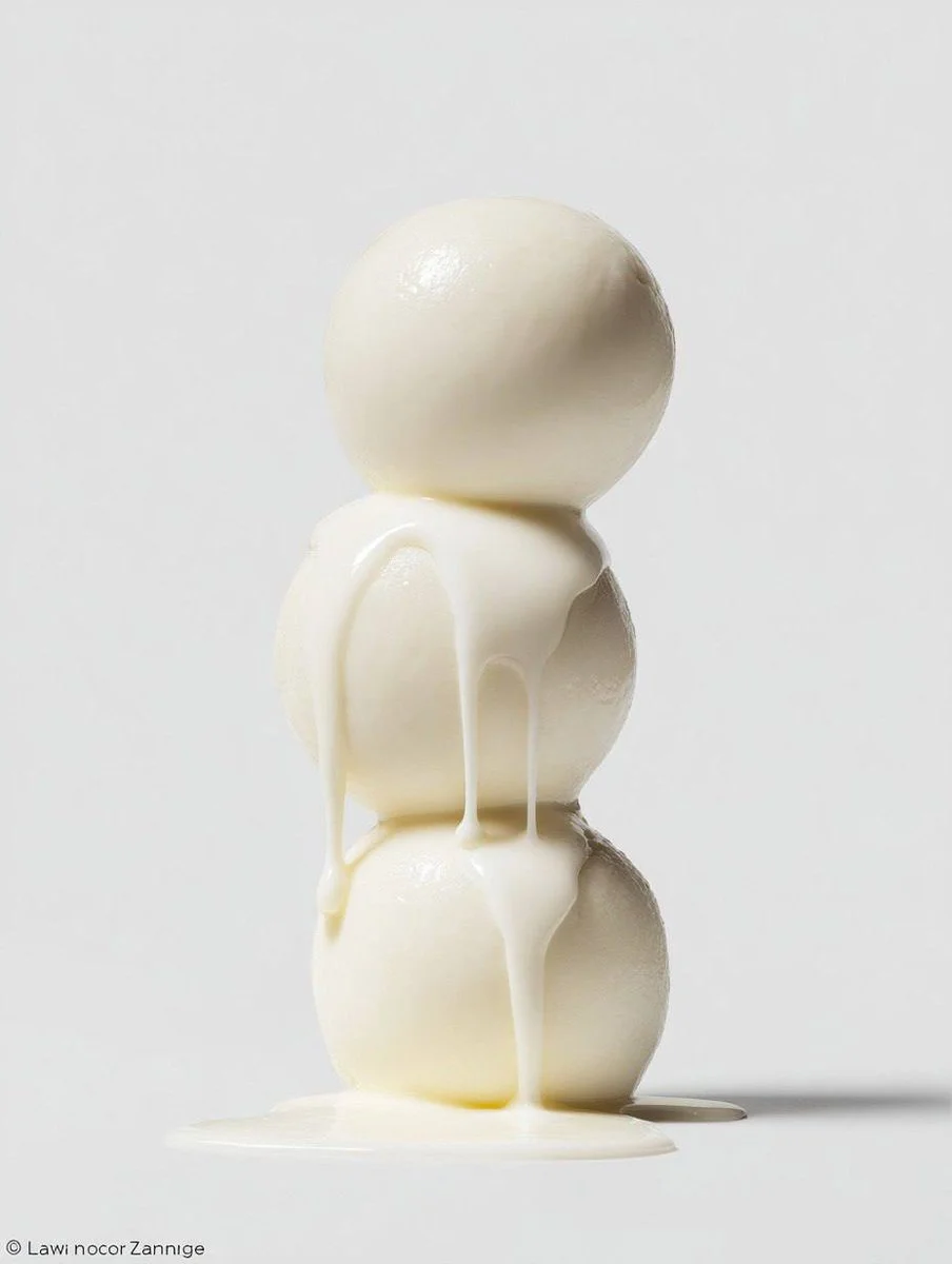 Macro stack of tomatoes, eggs, sweatshirt, and ice creams with liquid drips