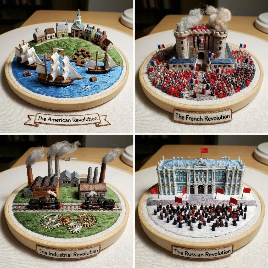 Macro Textile Cartography of Four Historic Revolutions