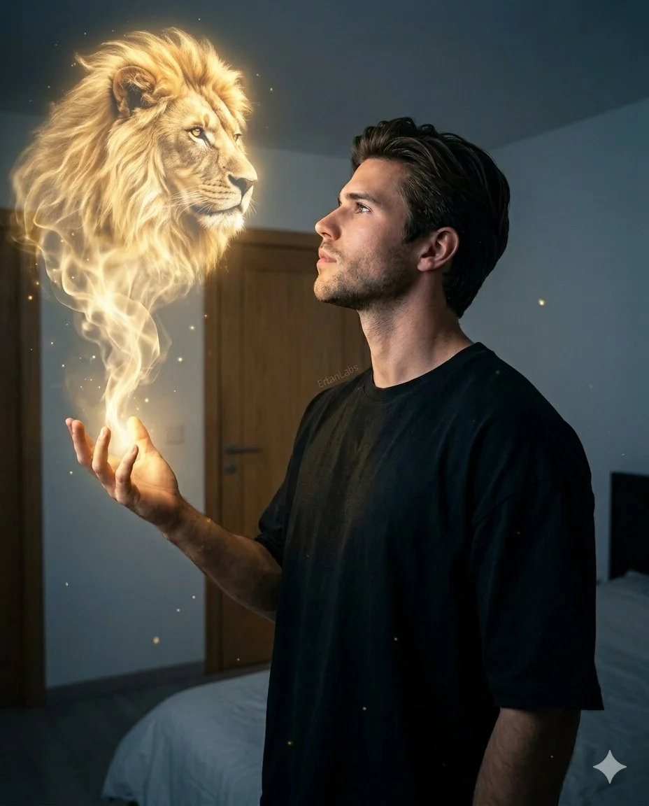 Magical Connection: Young Man Summons Luminous Animal Spirit