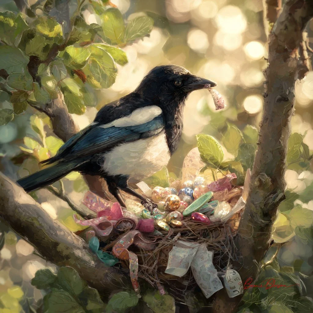 Magpie's Patchwork Nest: An Artful Assembly of Natural and Unusual Finds