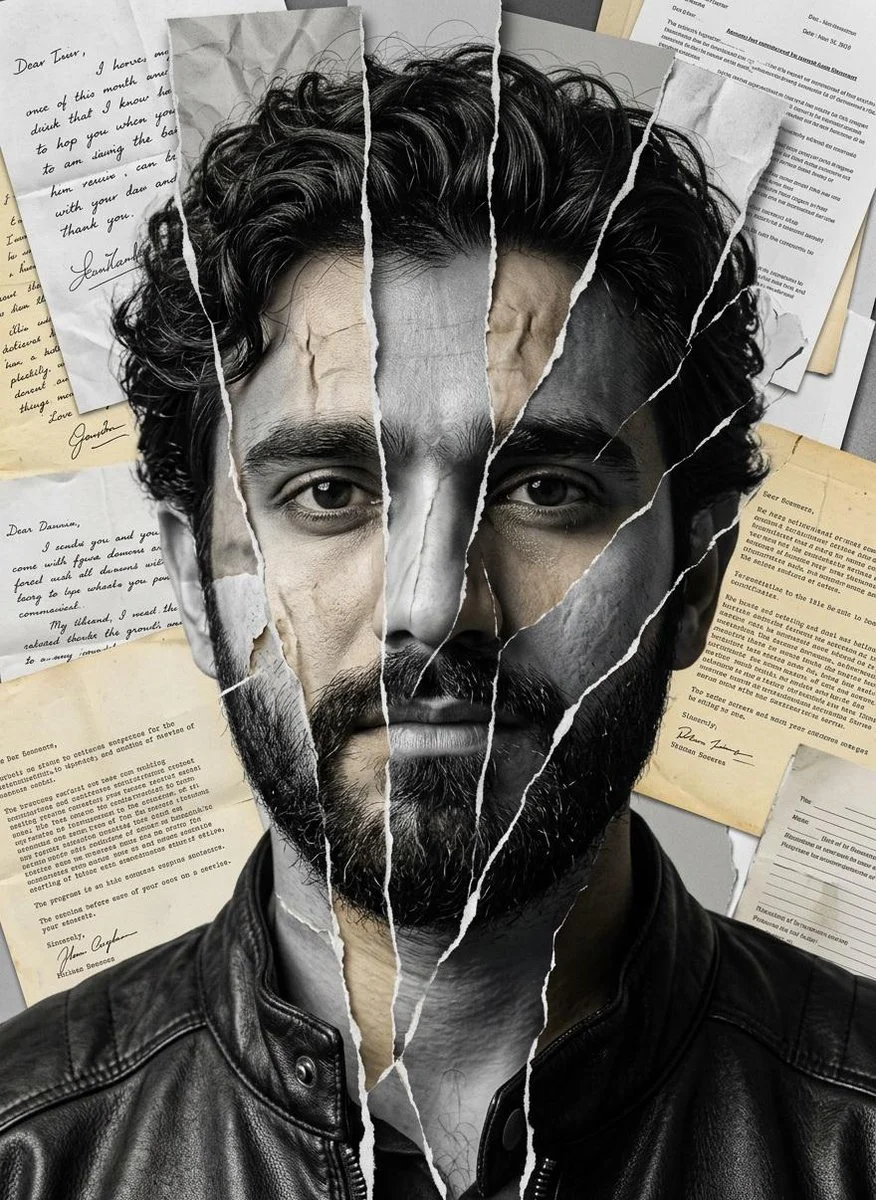 Man of Letters: A Gritty Portrait in Mixed Media