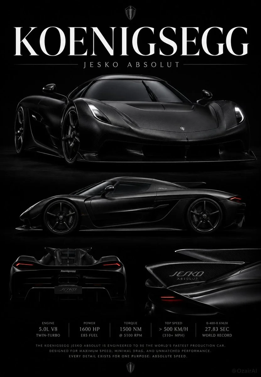 Matte black Koenigsegg Jesko Absolut gleams under dramatic studio spotlight
