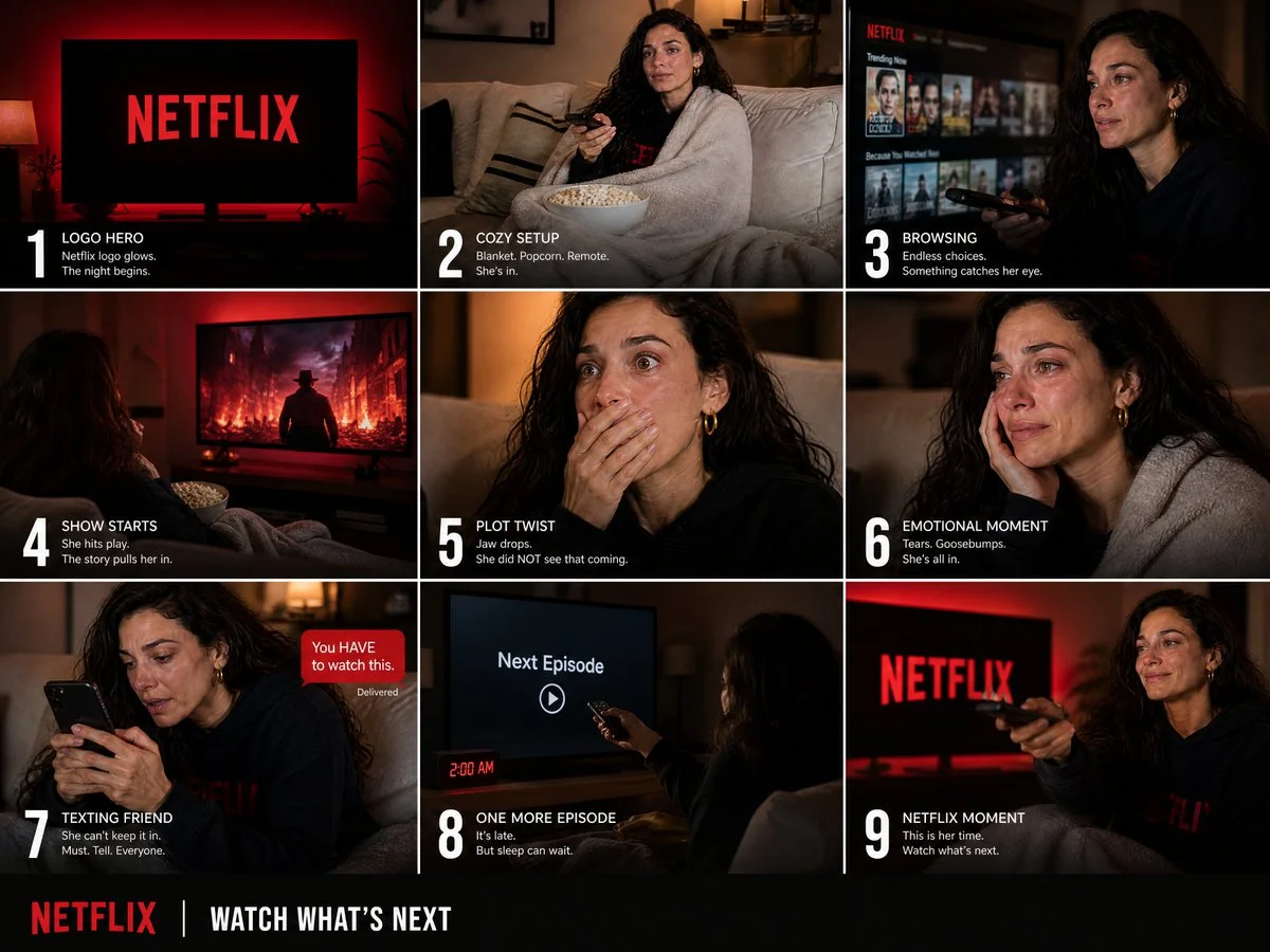 Maya's emotional journey unfolds through nine Netflix storyboard panels