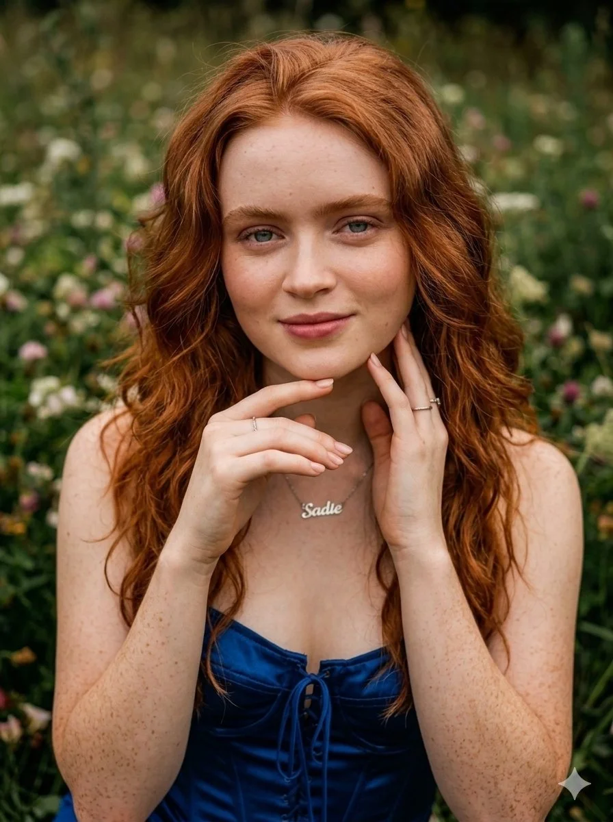 Meadow Elegance in Blue Satin