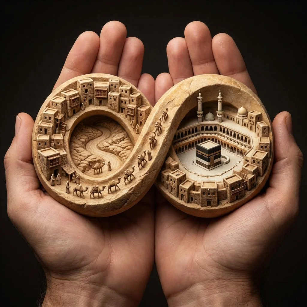 Mecca's Sacred Infinity: A Reverent Sculptural Tribute