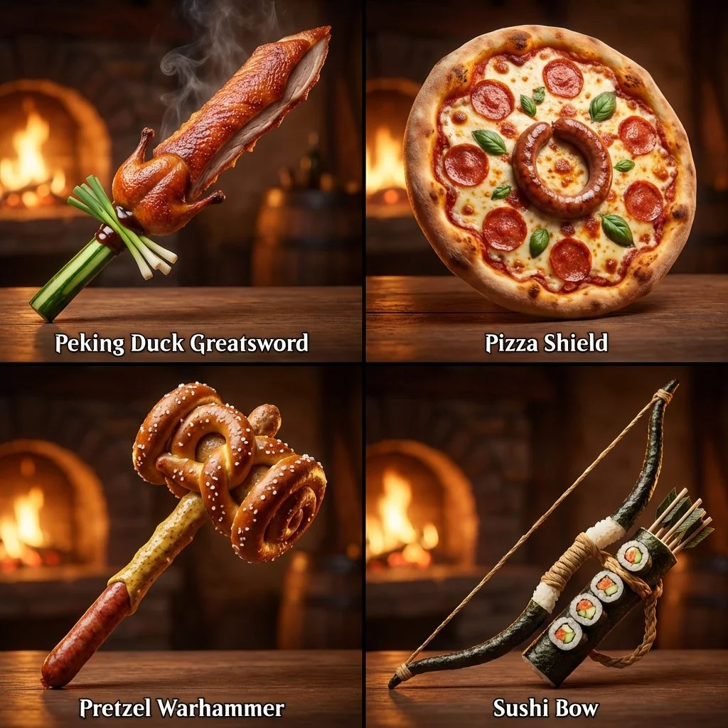 Medieval Arms Reforged: Culinary-Inspired Legendary Weaponry Across Nations