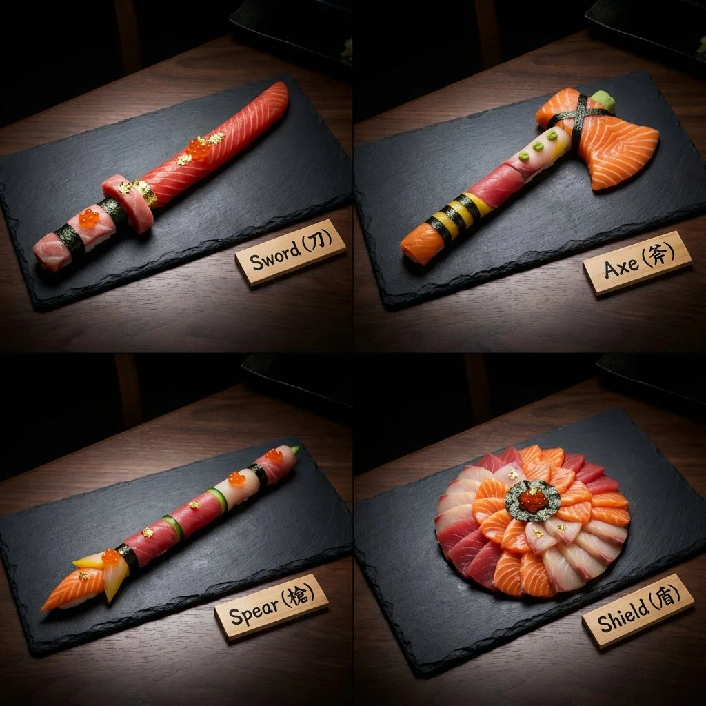 Medieval Weapons Recrafted as Exquisite Sushi Sculptures
