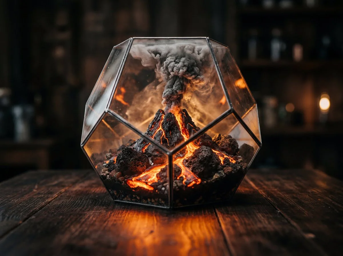 Miniature Ecosystem in Glass Container Illuminated by Soft Light