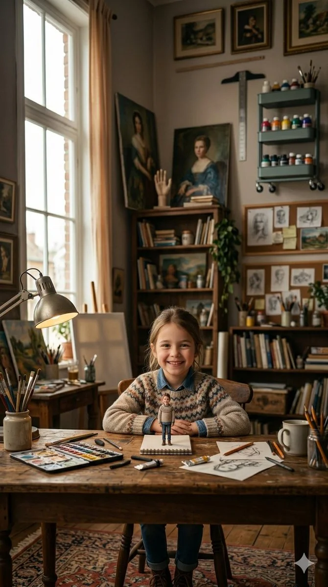 Miniature Muse: A Living Figurine Emerges from the Sketchbook