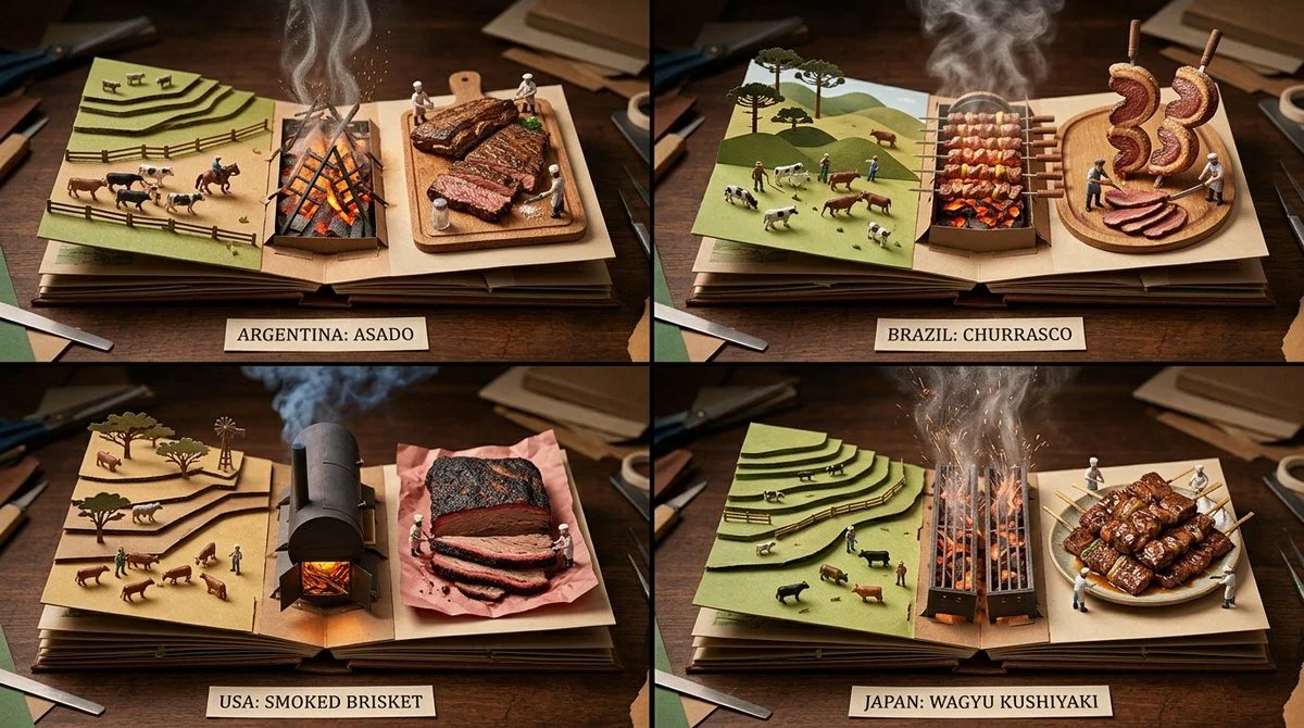 Miniature pop-up book brings global carnivore dishes to life