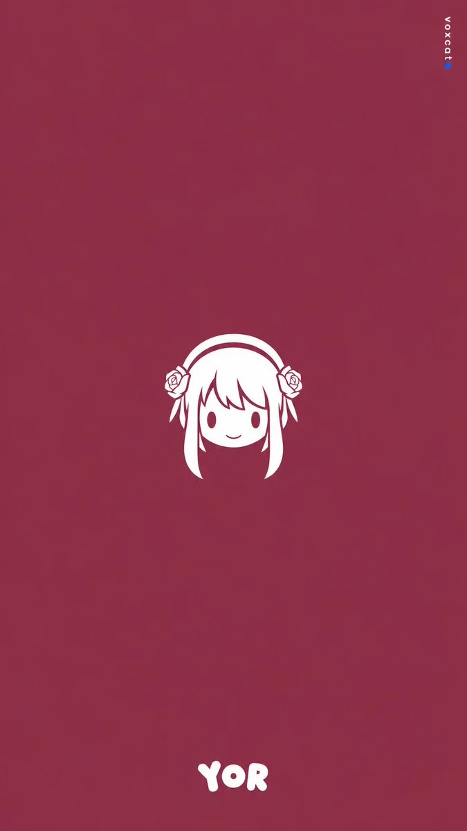 Minimal flat brand visual with white chibi icon on solid background