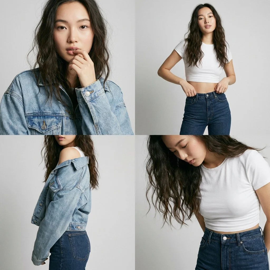 Minimalist Denim Elegance: Asian Beauty in Natural Light