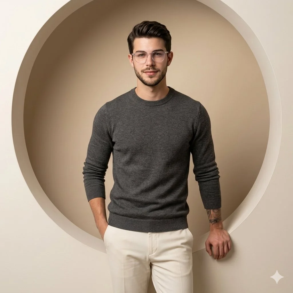 Minimalist Fashion Portrait in Circular Studio Cutout