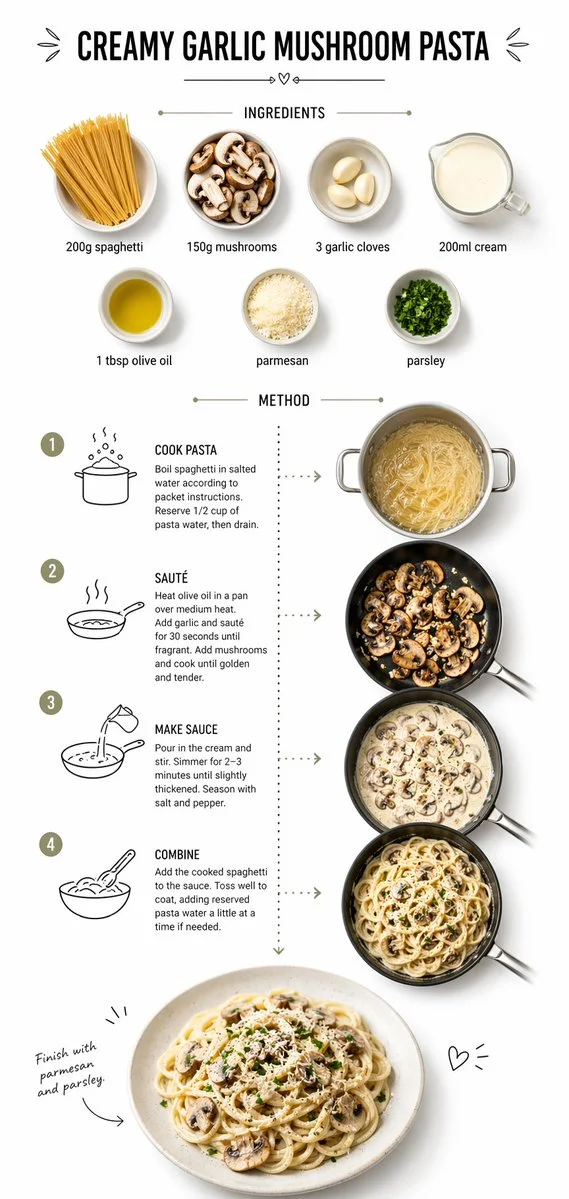 Minimalist Recipe Breakdown: Creamy Garlic Mushroom Pasta