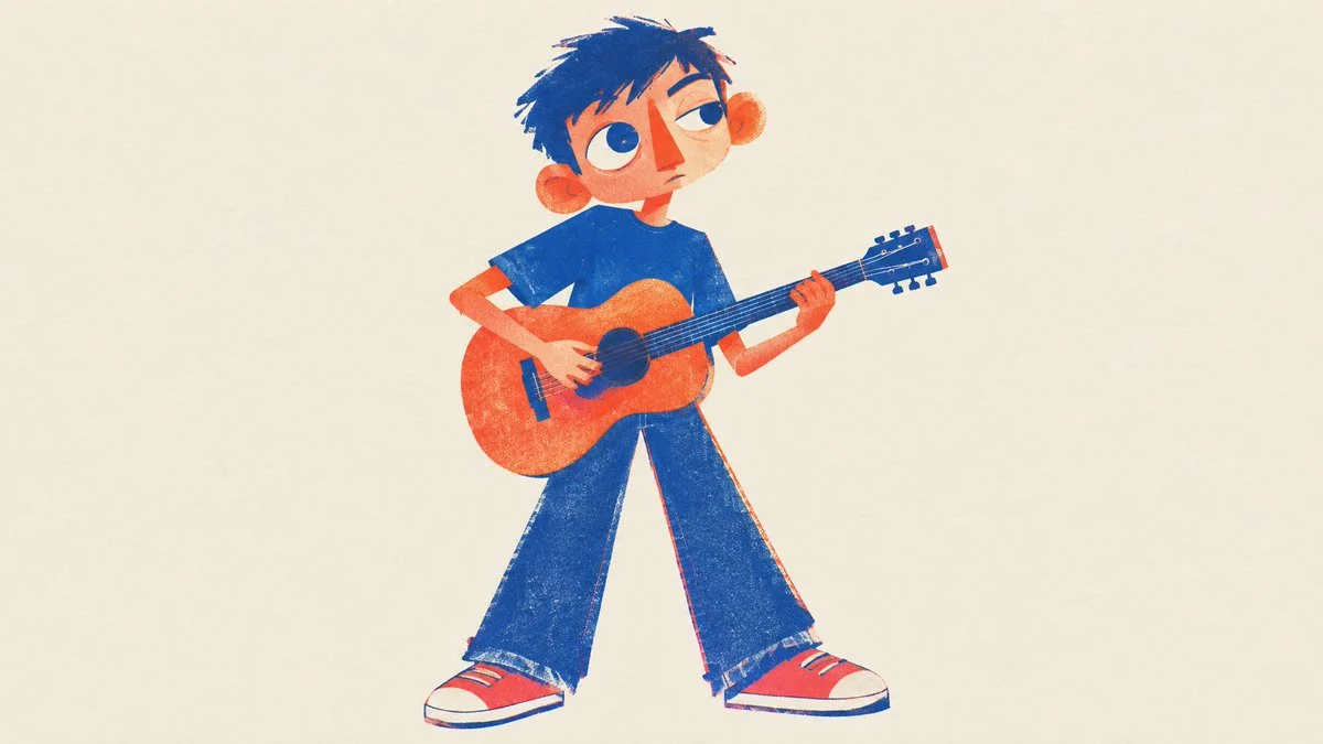 Minimalist risograph figure with asymmetrical face and misregistered outlines