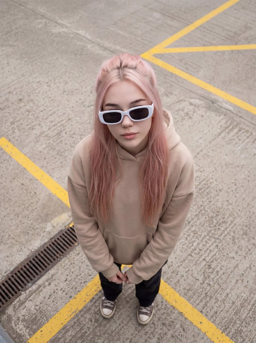 Minimalist Street Portrait Over Concrete Geometry