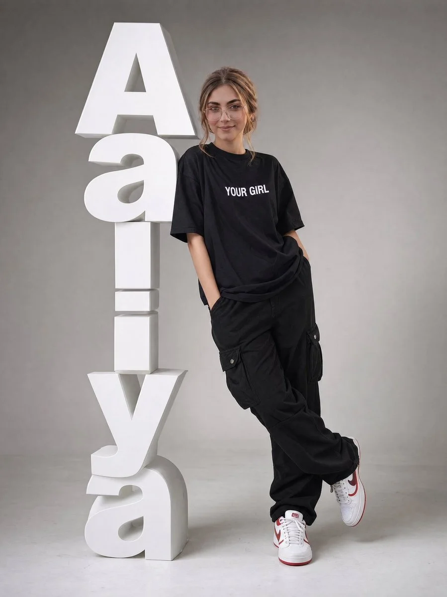 Minimalist Studio Streetwear Portrait with Bold Typography