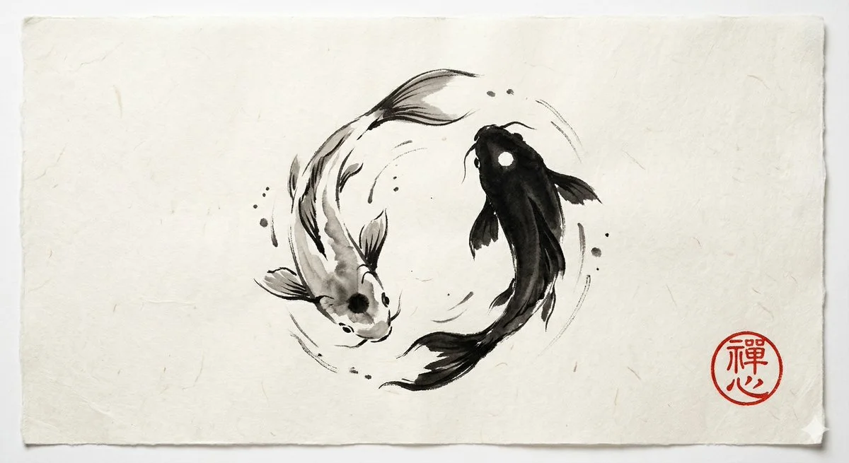 Minimalist Sumi-e Koi Fish: Yin and Yang Harmony