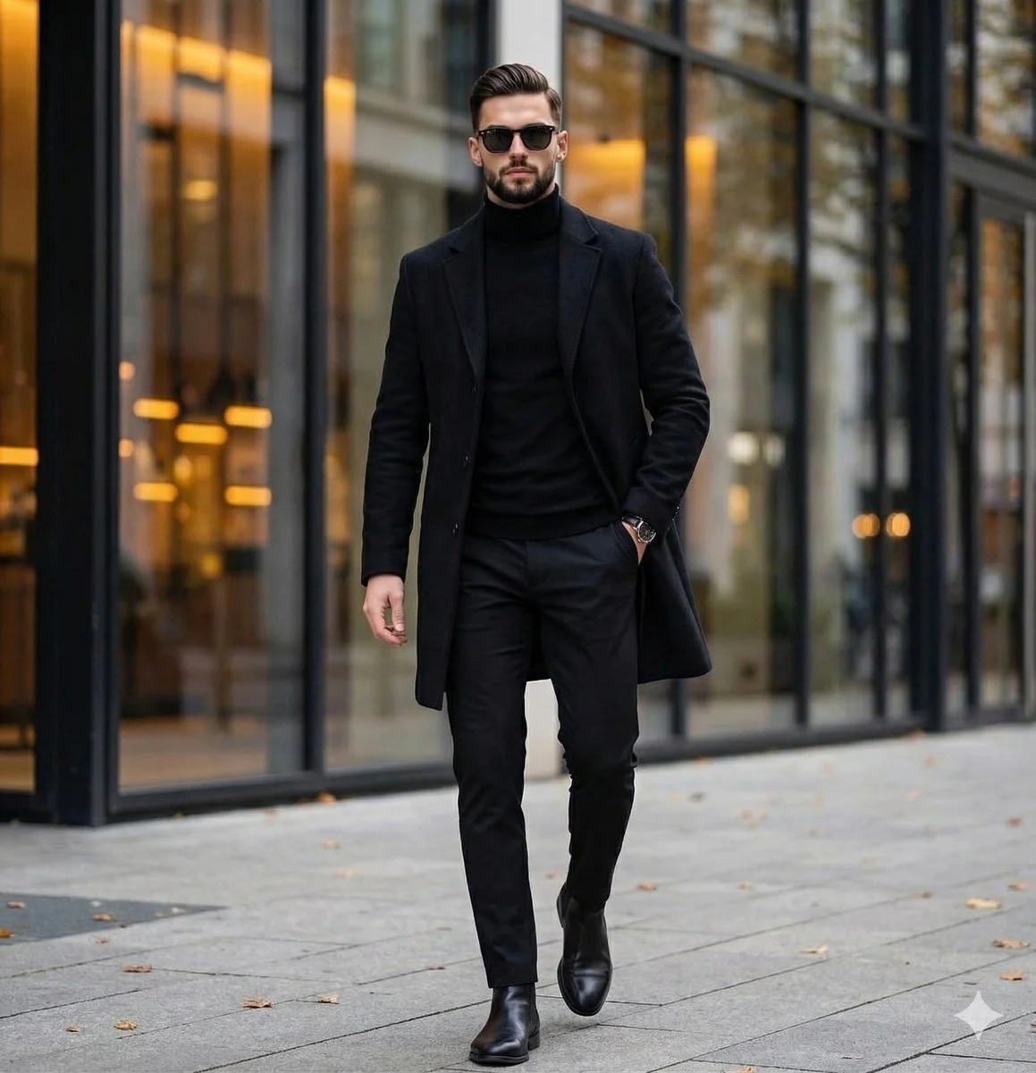 Monochrome Elegance: Black Winter Menswear in Crisp Urban Light