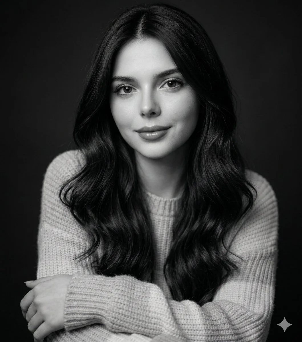 Monochrome Elegance: Intimate Studio Portrait with Soft Knit Texture