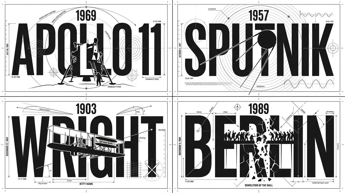 Monochrome Grid of Four Stunning Days in Typographic Draft