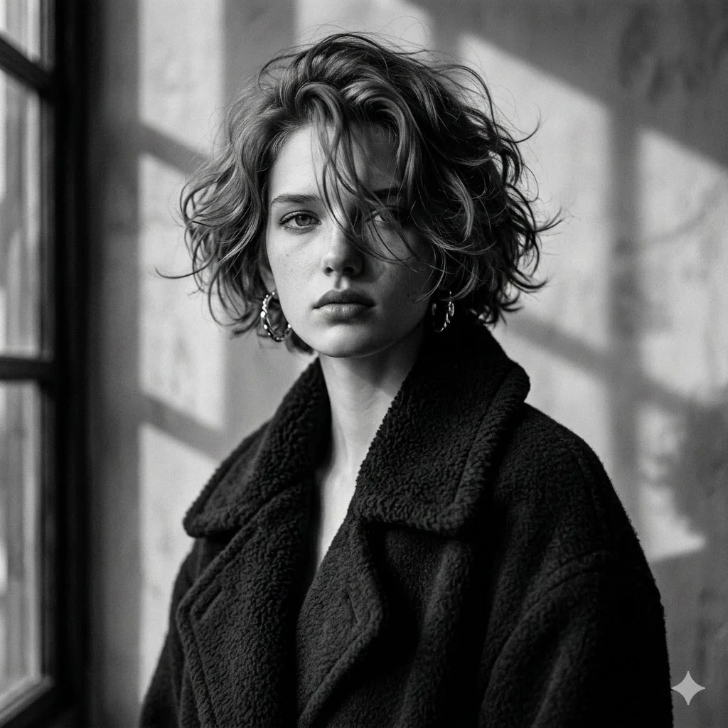 Monochrome Introspection: Moody Portrait in Shadows