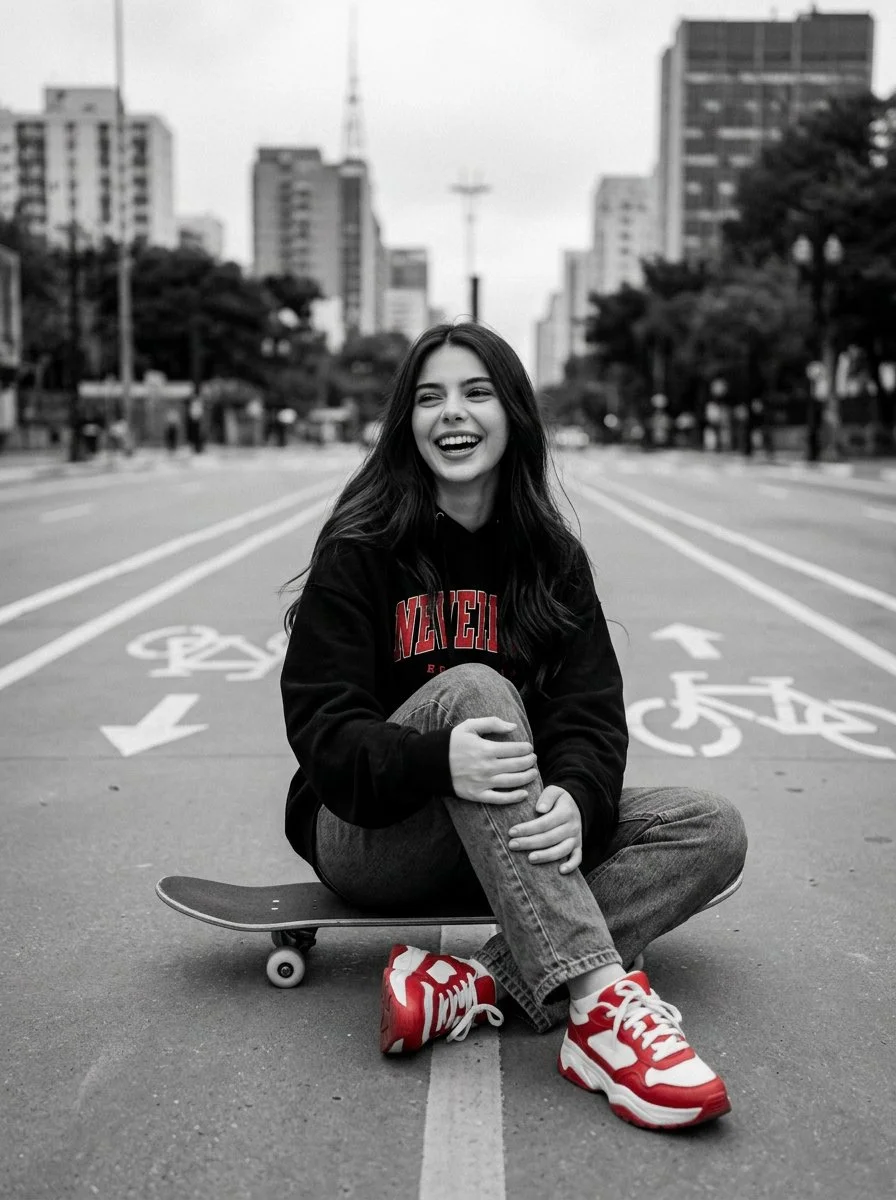 Monochrome Joy: Urban Skate Culture in Candid Portrait