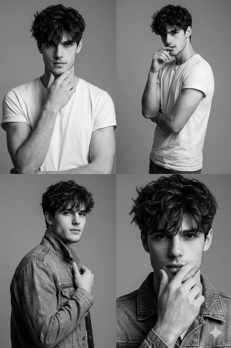 Monochrome Male Fashion Portraits in a Minimalist Studio Grid