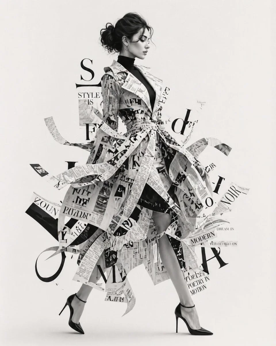 Monochrome Muse in Motion Typography Couture