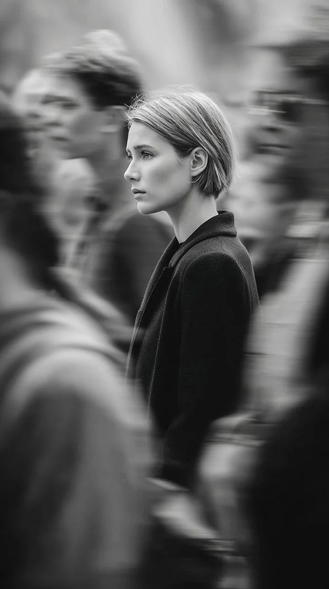 Monochrome Precision: Street Portrait in Quiet Motion